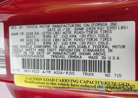 2009 Toyota Tacoma from USA, damaged, VIN 5TEUX42N59Z642658